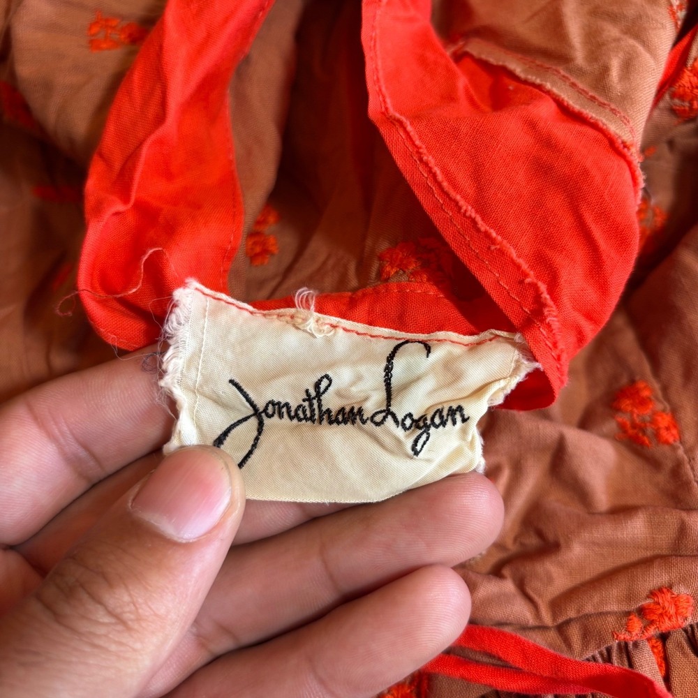 VTG Jonathan Logan Brown Orange Floral Embroidered Corset Tie Maxi Dress‎ XS 50s - Picture 3 of 11